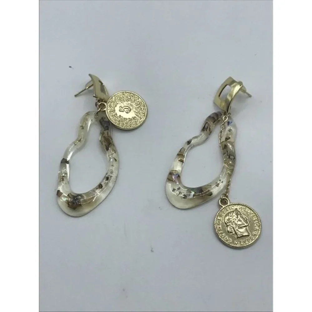 Unique Flash acrylic Drop dangle‎ coin chain Artisan EARRINGS